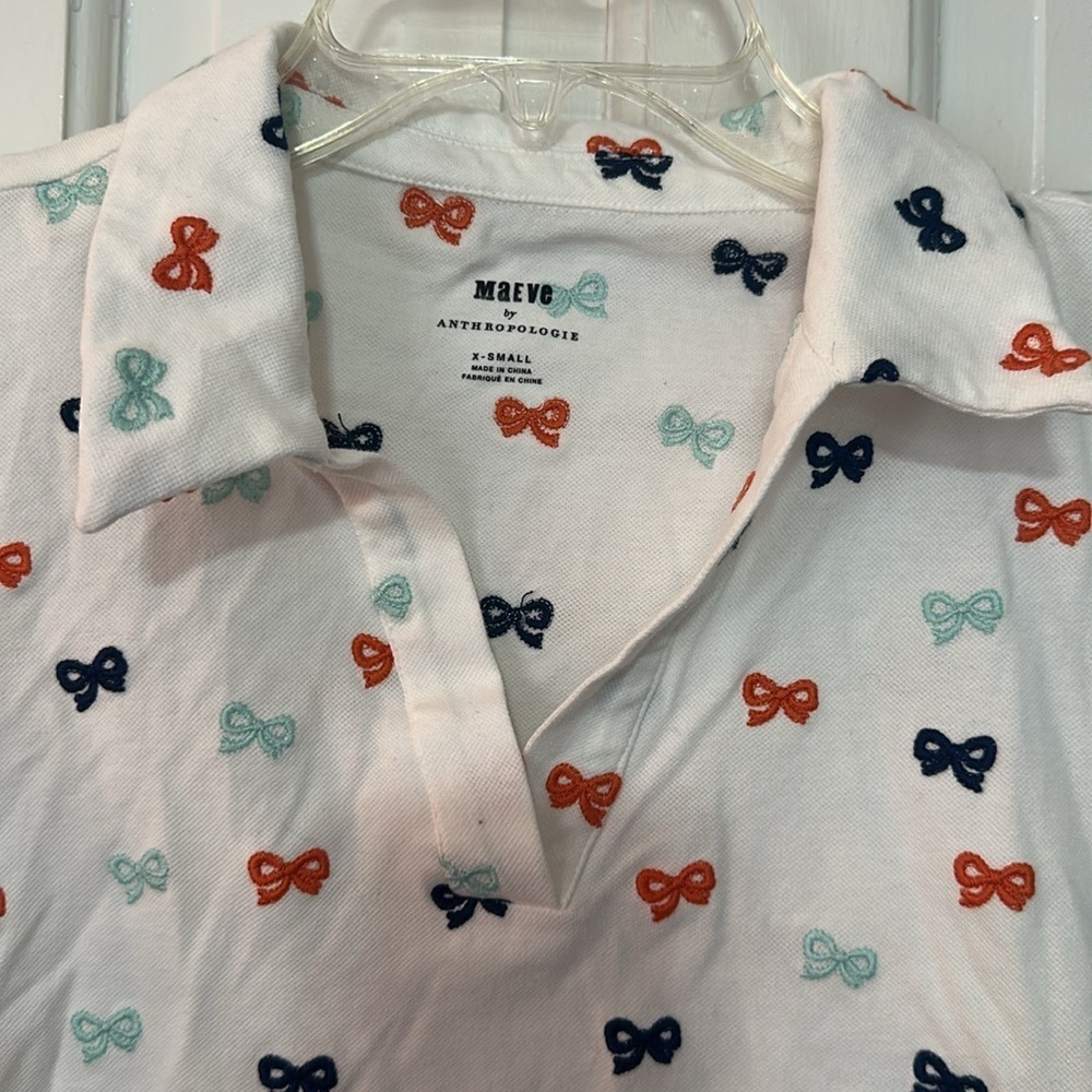 Anthropologie | Maeve Bow Tie Collared cropped Top - Picture 2 of 4